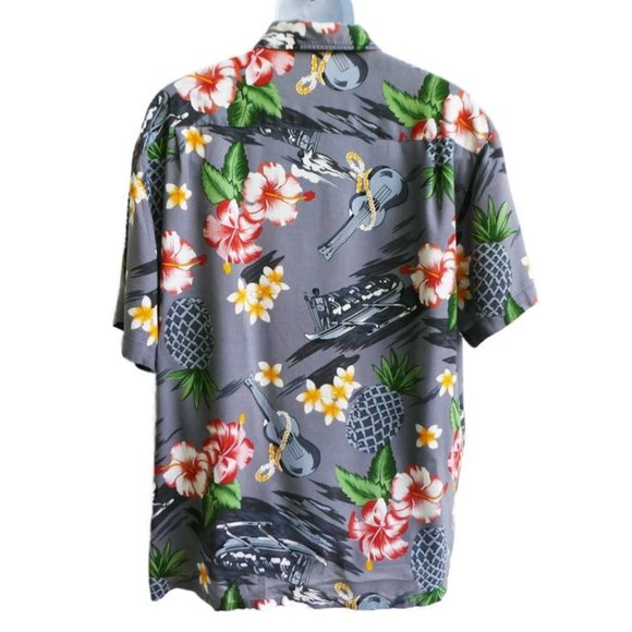 Vintage 70s Aloha Shirt Kennington Tiki Canoe Rigger Flowers Pineapples Guitar - Picture 5 of 10